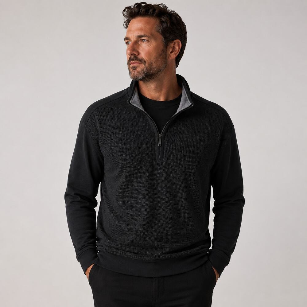 Ted Baker Mens Quarter Zip Pullover Black Textured Sweatshirt XL